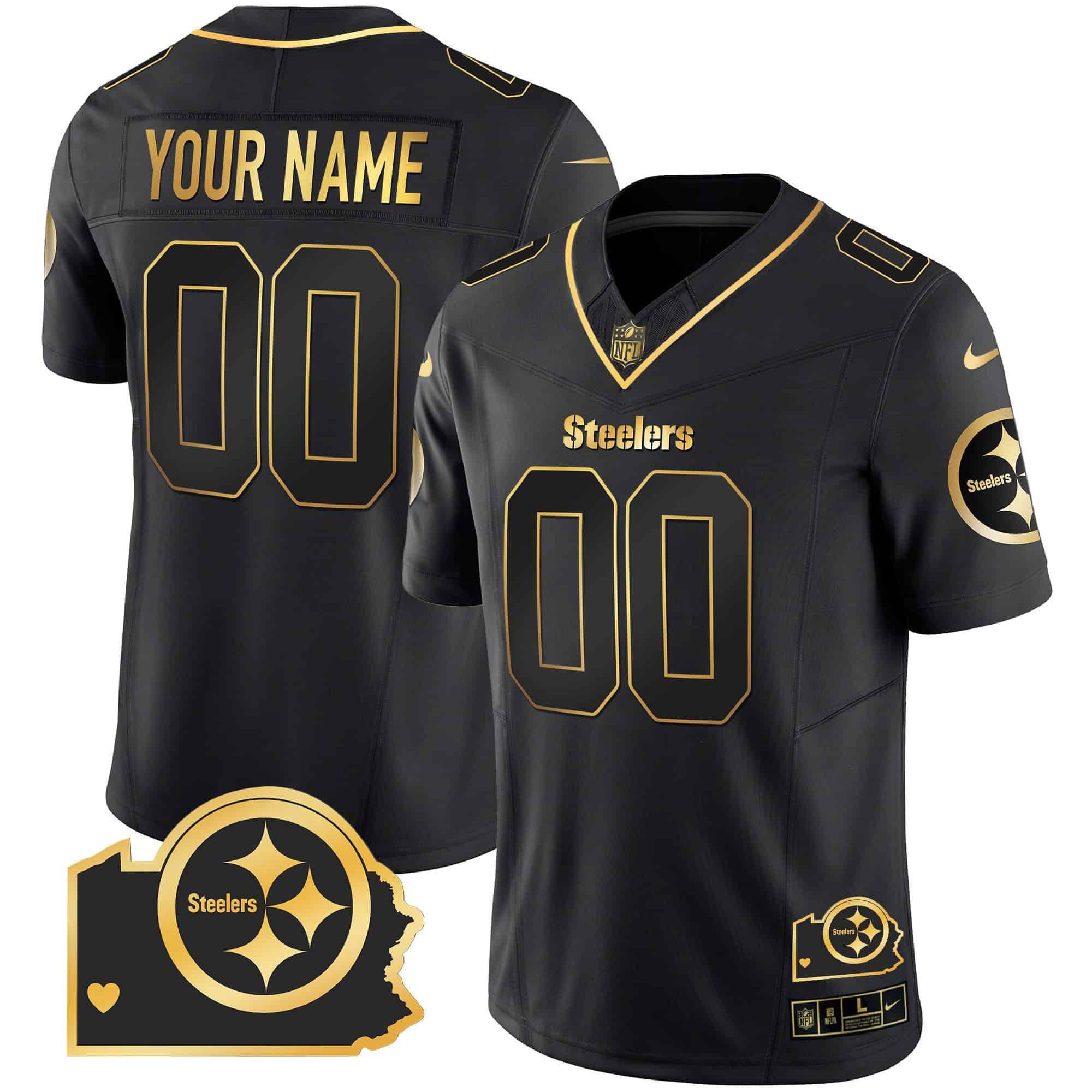 Men Pittsburgh Steelers Black Gold 2024 Nike Home Patch Vapor Limited Custom NFL Jersey style 2